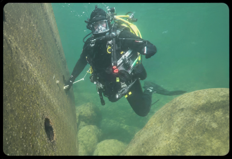 Wes James preparing for a technical dive